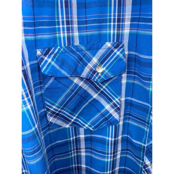 Vtg Wrangler Wrancher Blue Plaid Button Shirt, ?? Pearl Snap - Picture 4 of 5